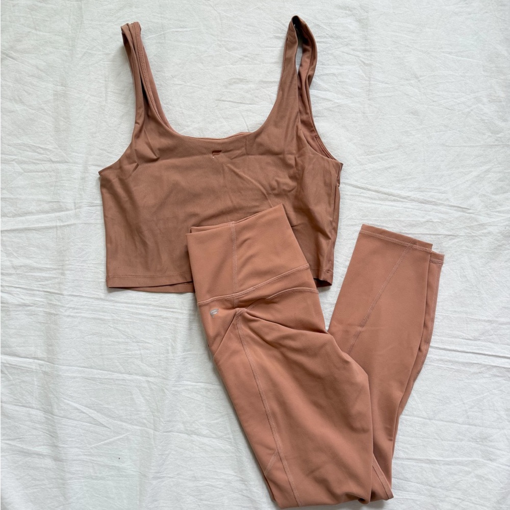 Fabletics Women's Tan workout top and leggings matching set
